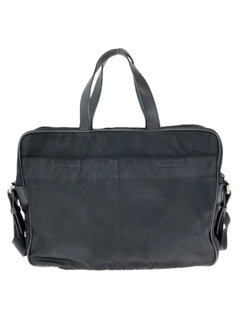 Prada Tessuto Saffiano 2-Way Black Silver Nylon Leather Business